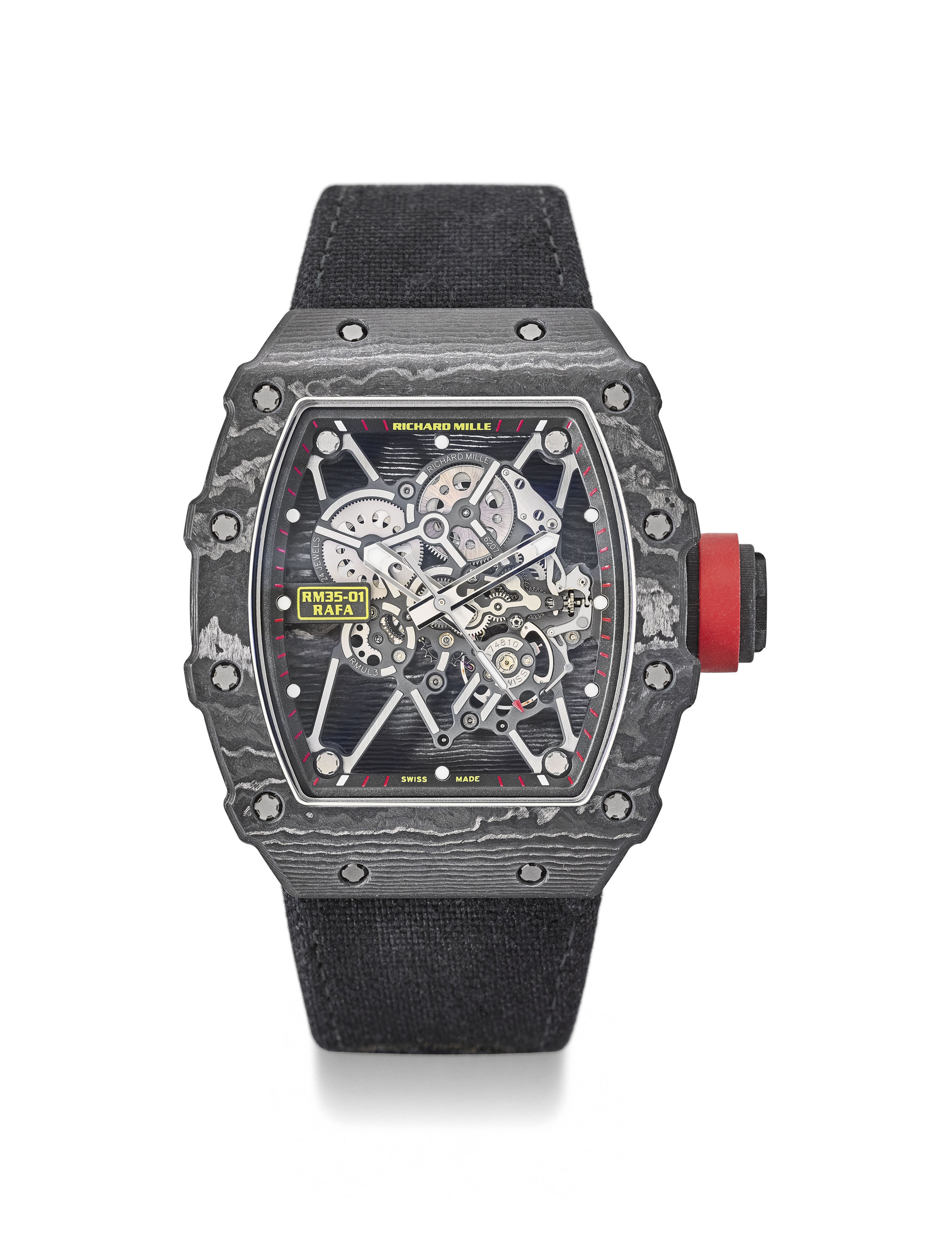 Richard Mille A Very Rare And Impressive Carbon Tpt Skeletonized Wristwatch With Sweep Centre Seconds And Box Signed Richard Mille Rm35 01 Rafa Rafael Nadal Model Ref Rm35 01 Ca Ntpt New Nadal
